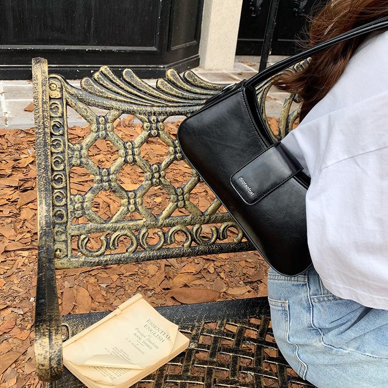 Simple Female Commuter Shoulder Bags Niche Style Solid Color Women's Top Handle Bags New Leather Ladies Underarm Bags