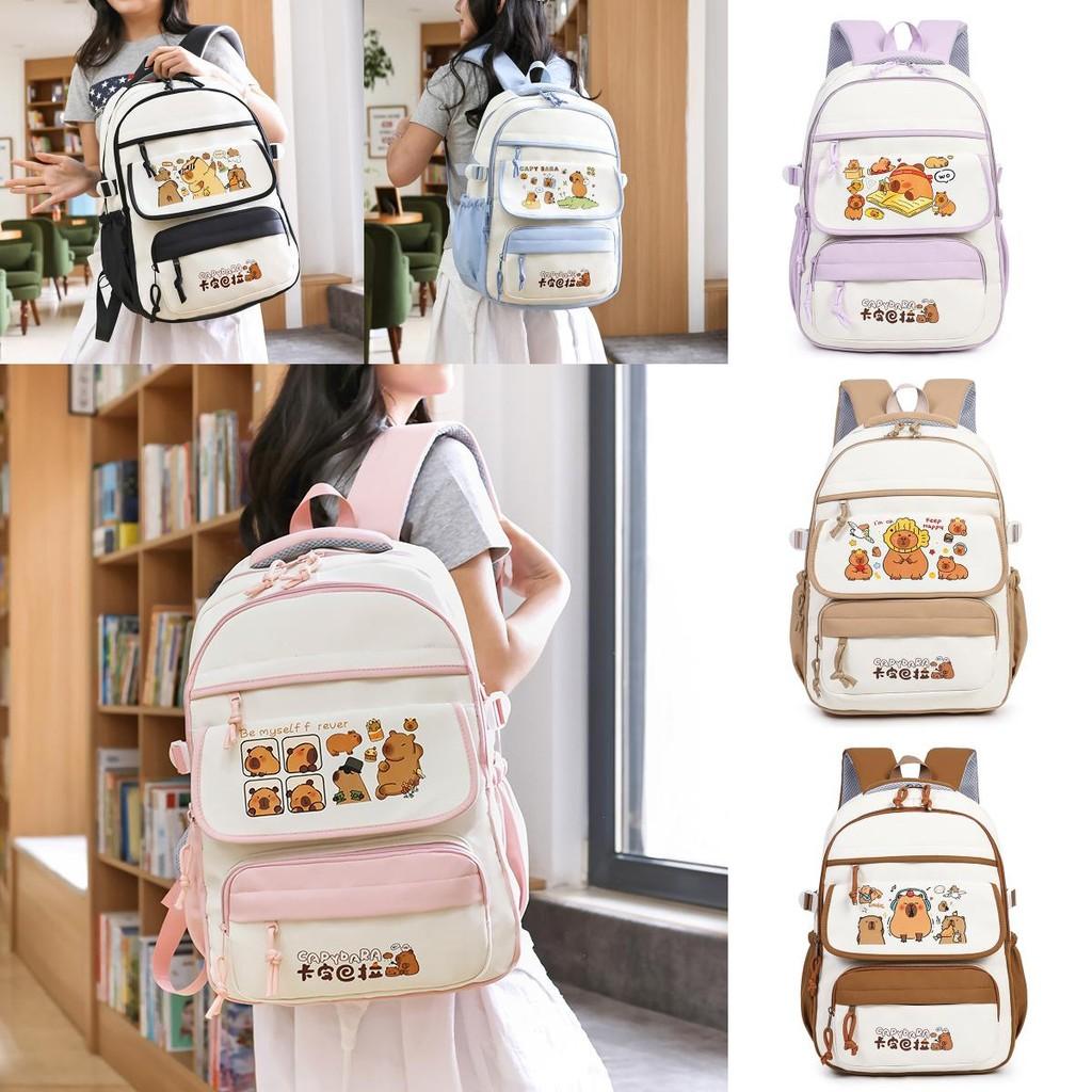 Capybara Kids Backpack With Cartoon Pattern And Lightweight Oxford Fabric For School Use