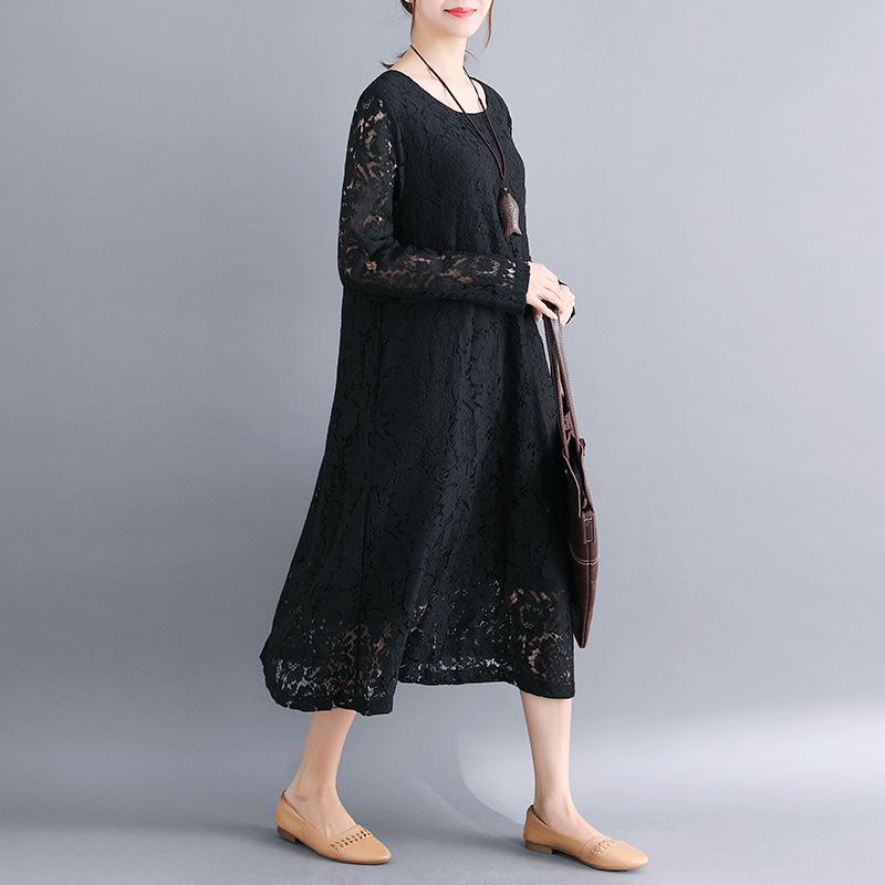 Весна-лето Плюс Размер Женское Однотонное Утягивающее Кружевное Платье
