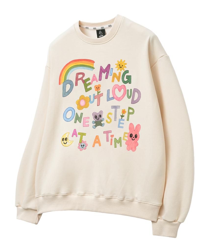 MOZMOZ Dreaming Out Graphic Oversized Sweatshirt Cream