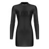 Womens Glossy Long Sleeve Bodycon Dress Nightwear Solid Color Smooth Stretchy Mock Neck Tight Dresses