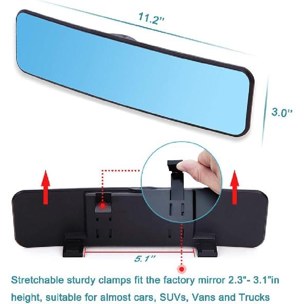 SkycropHD Anti Glare Rear View Mirror For Car, Clip On Wide Angle Panoramic Rearview Mirror Eliminate Blind Spots – Convex, Blue
