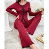 Autumn and Winter Pajamas Set Women's Lace Long-sleeved Trousers Pyjamas Two-piece Set Sleepwear Casual Loungewear