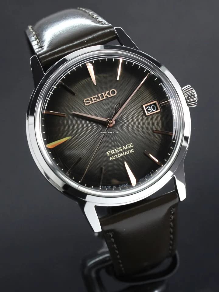 Seiko Presage Cocktail Time Irish Coffee Gray and Light Strap SRPJ17J1, Black,