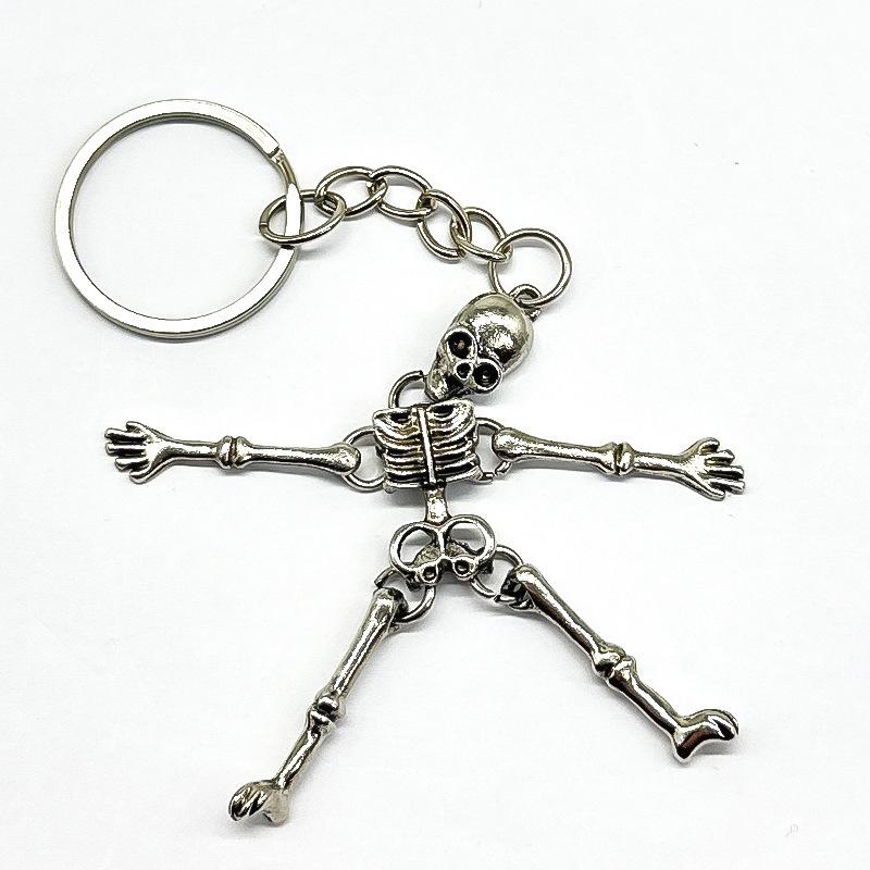 Multi-Jointed Skeleton Keyring Car Charms Horror Pendant Halloween Ghost Head Jewelry Gift