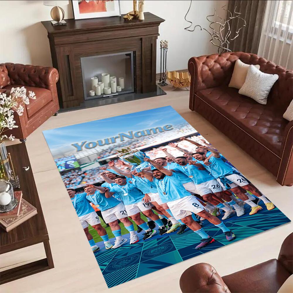 Manchester City Personalized Text Area Rug Suitable for Playrooms Outdoor Foyer Game Room Antislip Carpet Anime Office Decor
