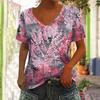 Летняя женская футболка с 3D-принтом листьев, V-образным вырезом и коротким рукавом, модная женская футболка, одежда Y2k, женская футболка
