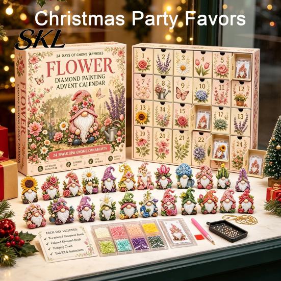Christmas Eve Countdown Gnome Advent Calendar, 24 Day Box with Faux Diamond Creative Activity Set Painting Craft Accessories, Collectible DIY Toy for