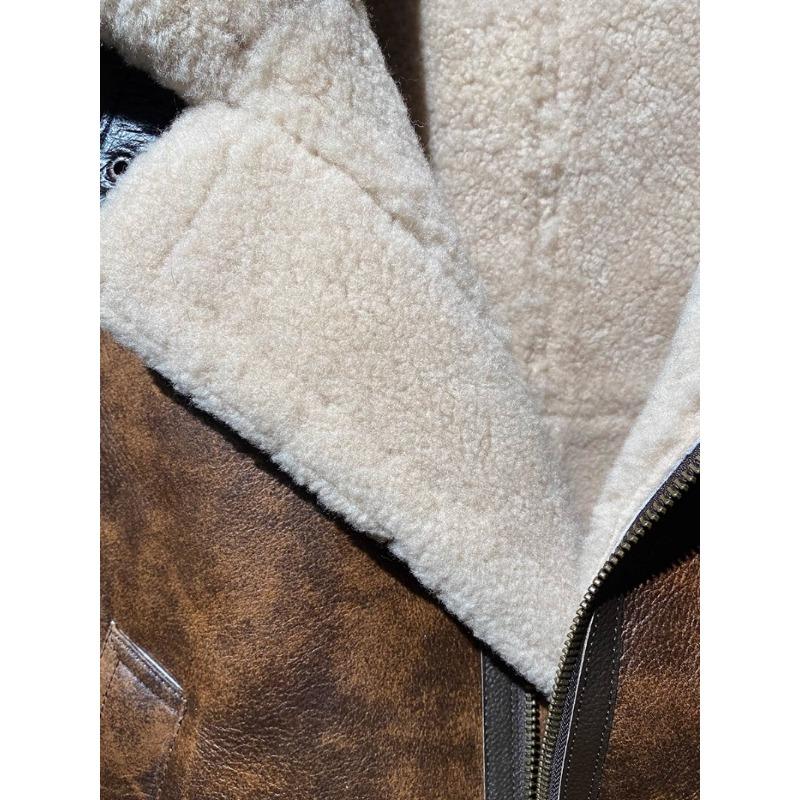 Genuine Sheepskin Leather B3 Bomber Jacket Mens Winter Fur Lined Thick Warm Flying Coat