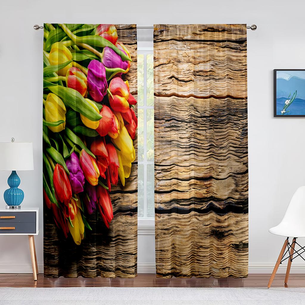 Весенняя розовая прозрачная вуаль с цветочным принтом, занавеска для гостиной, тюлевая занавеска с 3D принтом для спальни, кухни, оконные шторы, жалюзи