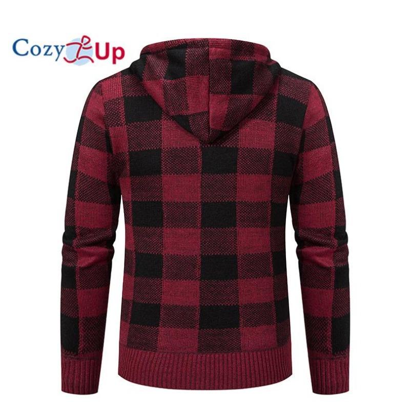 Cozy Up Мужской свитер, пальто, осень-зима, толстый, теплый, с капюшоном, клетчатый шерстяной свитер, кардиган, флисовое пальто на молнии, мужское пальто