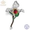 WUIHA Vintage 925 Sterling Sliver Lab Sapphire Ruby High Carbon Diamond Gemstone Corsage Flower Brooch Brooches Pin Fine Jewelry
