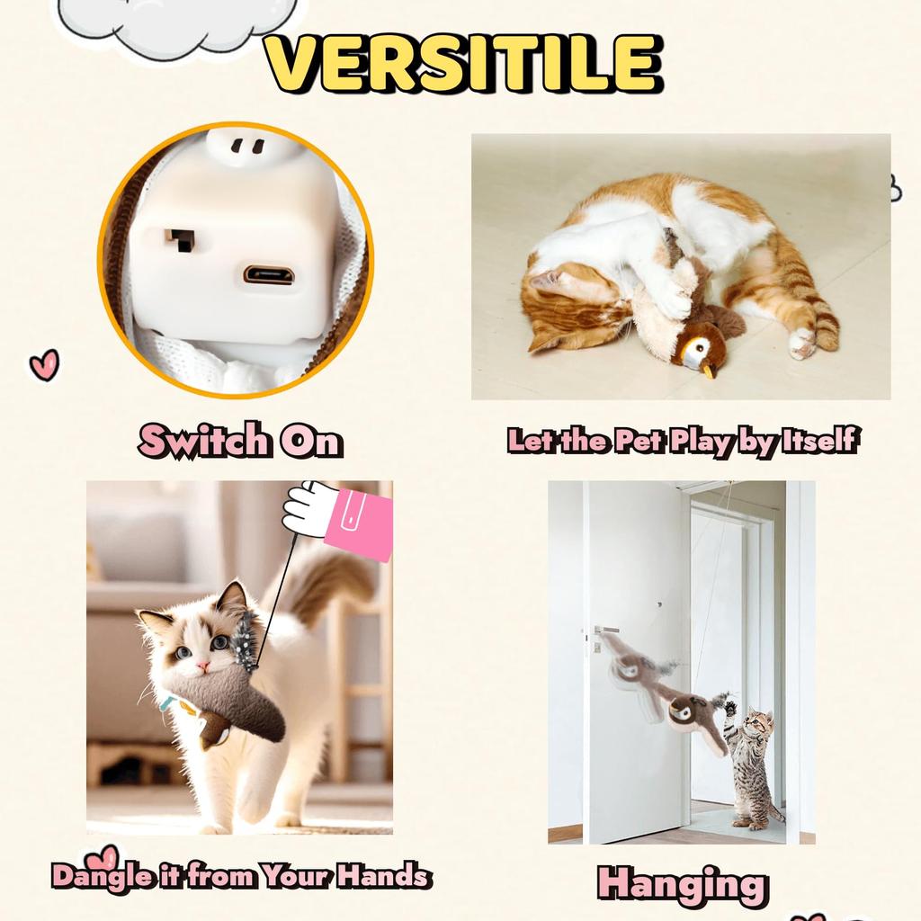 Игрушка для кошек летающая птица для скучающих домашних кошек интерактивные и чирикающие игрушки-птицы с кошачьей мятой USB перезаряжаемые с активацией движения для самостоятельной игры