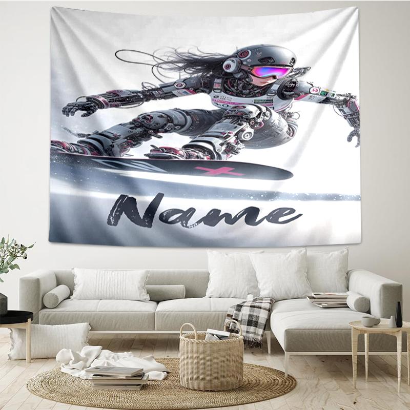 Custom Name Ski Print Tapestry, Backdrop, Easy Setup, Ideal for Bedroom, Office & Living Room, with Aesthetic Wall Hanging Decor.