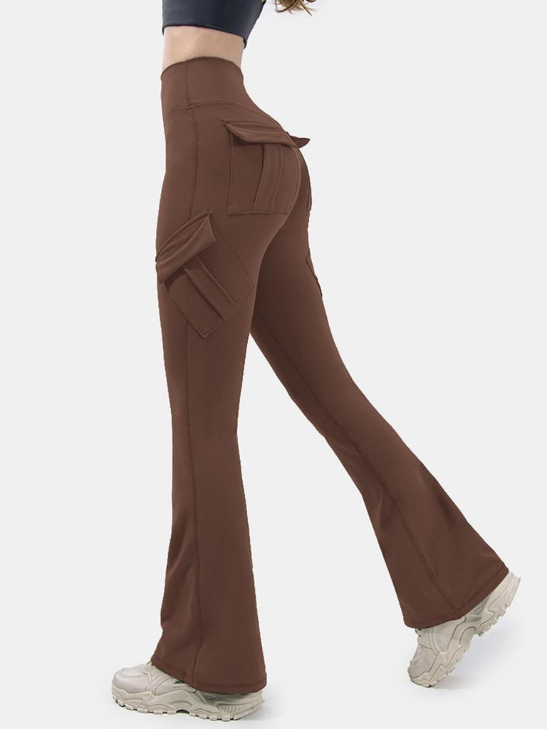 Women Wide Leg Pants Leggings Fitness Sports High Waist Bell-bottoms Leggins Pocket Push Up Pants Workout Leggings Cargo Pants Casual Hip Pop Pants