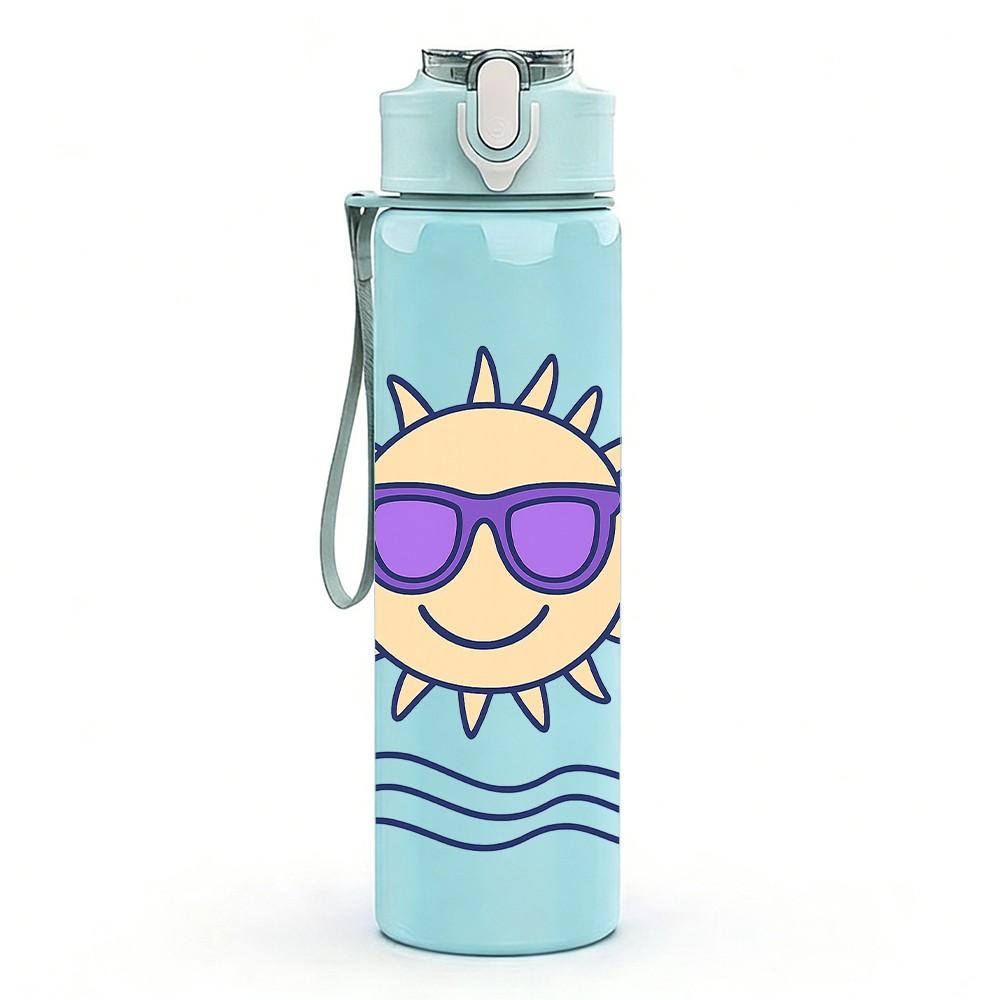 1PC Cool Sun Sunglasses Ocean 750ml Color Plastic Sports Water Bottle Leakproof Flip Straw Lid Suitable for Sports Office Home Use