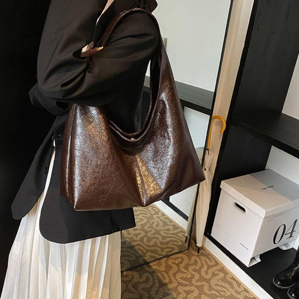 Tote Bag Retro PU Tote Bag Korean Style Underarm Packs Sweet Large Capacity Handbag Office Worker