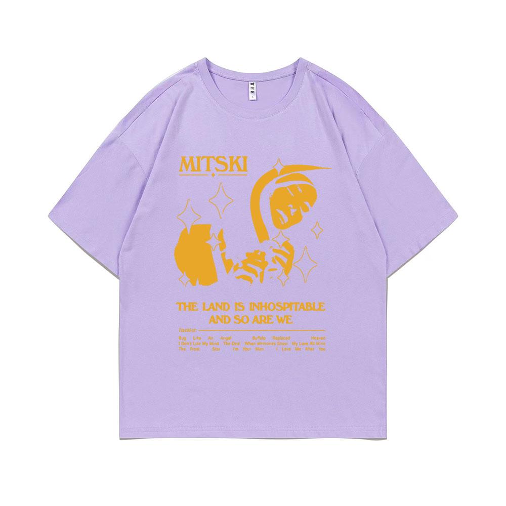 The Land Is Inhospitable Print T-shirt Mitski Album T Shirts Summer Unisex Women Fahsion Oversized Tshirt Male Causal Vintage Tees