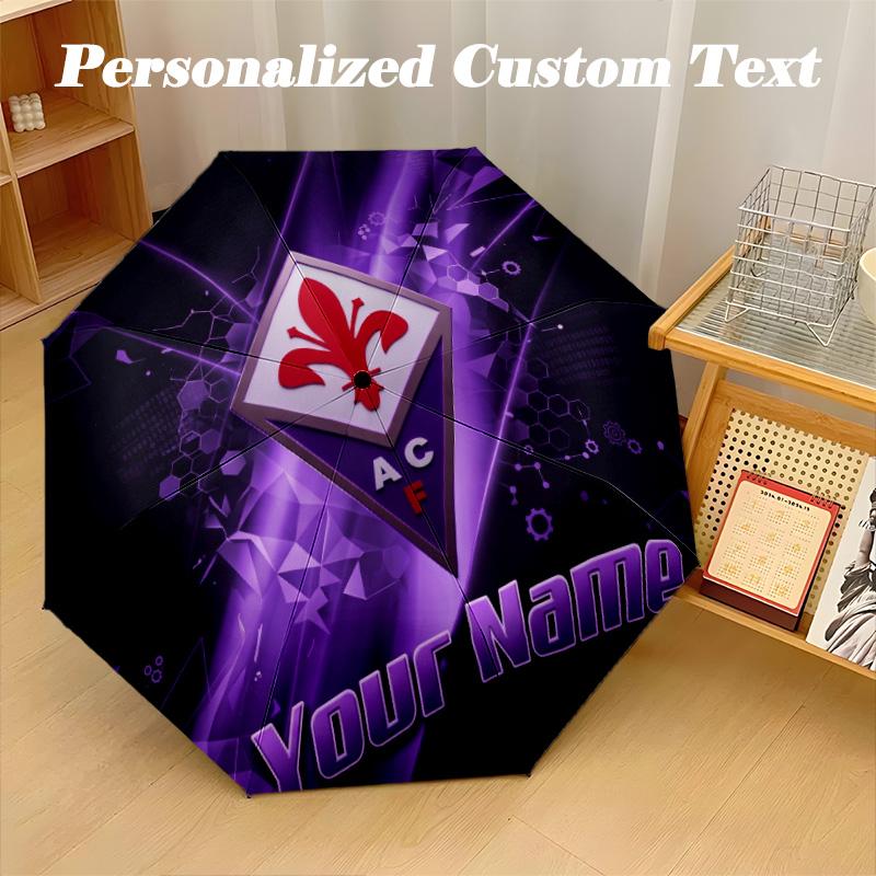 8 Rib Auto Folding Umbrella Fiorentina FC Print Custom Name Text Portable Rain Gear