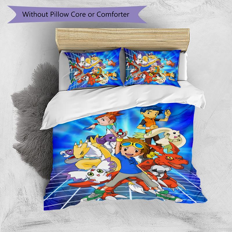 3pcs Digimon Design Cover Set - HD Printed Bedding with 1 Cover and 2 Pillowcases - Perfect for Home and Dorm Decor
