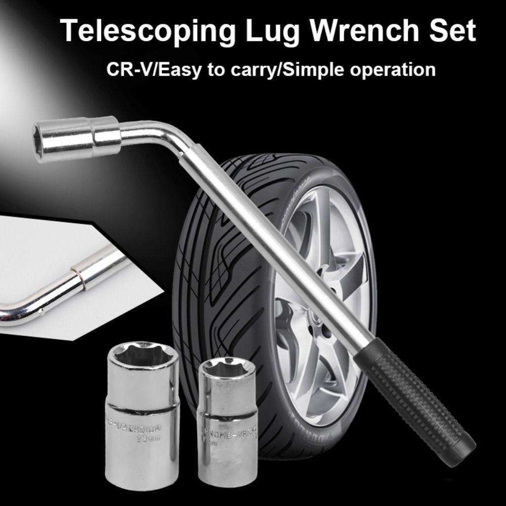 L Shaped Telescoping Lug Wrench Set With Double Ended Sockets Nut Car Tire Wrench Hand Tool