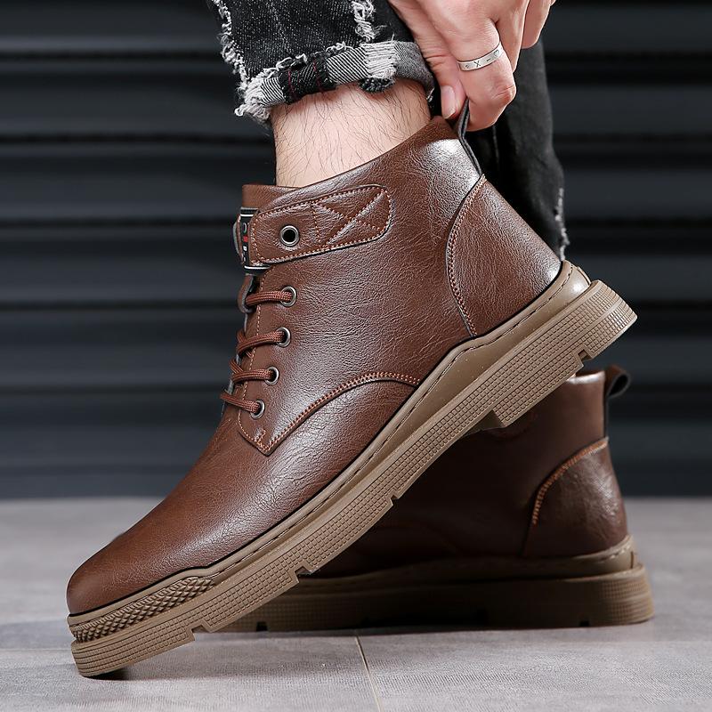 2025 Осень и зима Новый год мужские ботинки Martin ручной работы онлайн в стиле ретро мужские флисовые теплые хлопковые кожаные ботинки хлопковая обувь 9751