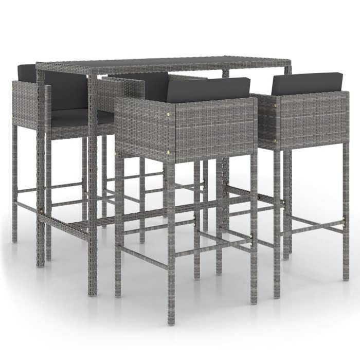 Maison Exclusive - Ensemble de bar de jardin 5 pcs et coussins Résine tressée Gris