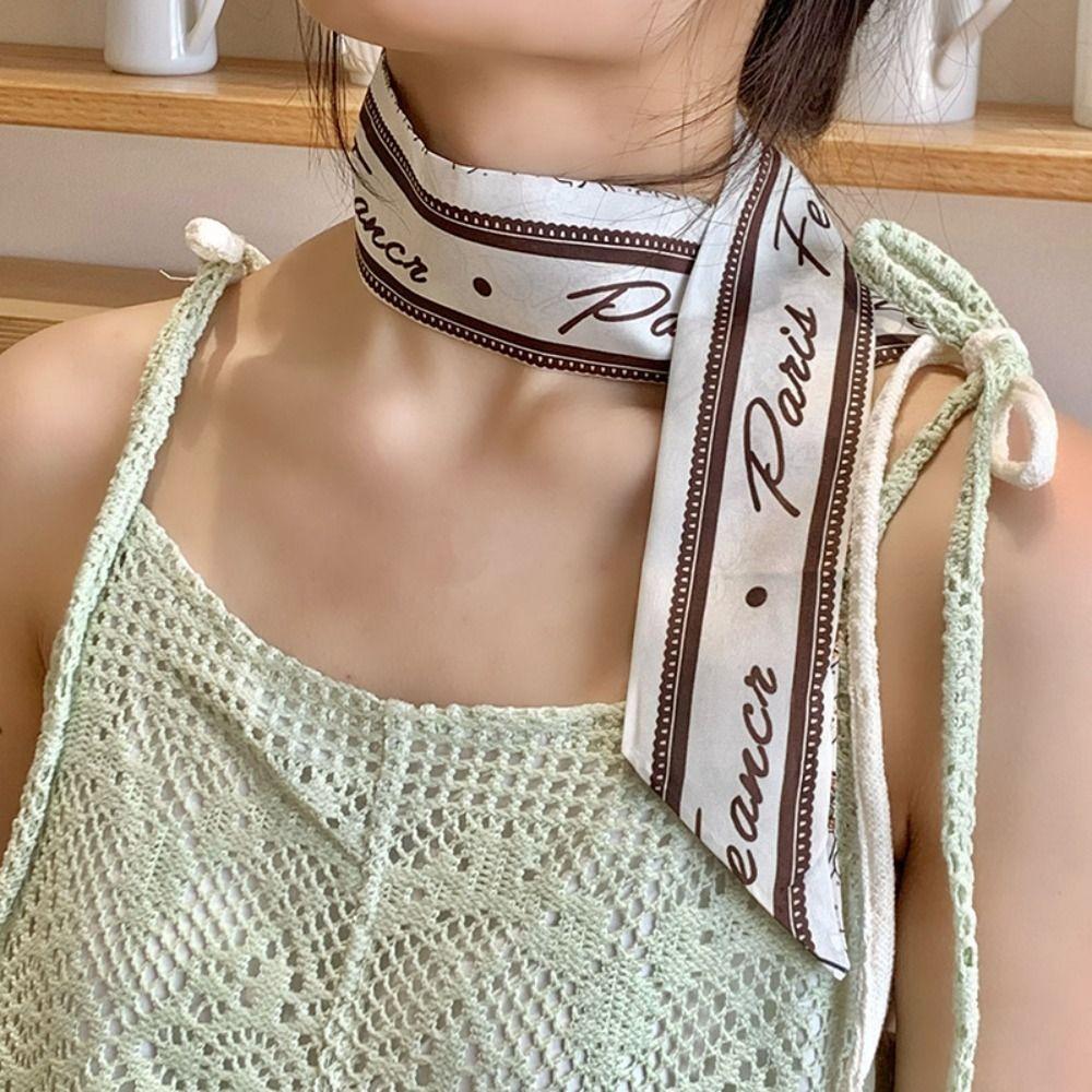 Printed Scarf Headband Ribbon Long Scarves Sweet Floral Scarf Beach