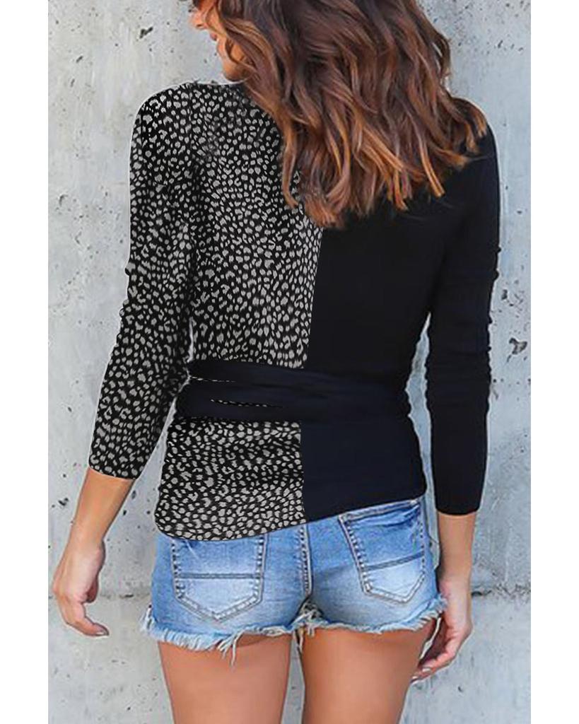 Azura Exchange Черный топ с длинными рукавами и контрастным принтом, завязками по бокам