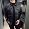 Зимняя эластичная тонкая мужская мотоциклетная куртка из искусственной кожи в стиле ретро с объемными карманами и металлическими пуговицами, мягкая кожаная куртка в рабочем стиле
