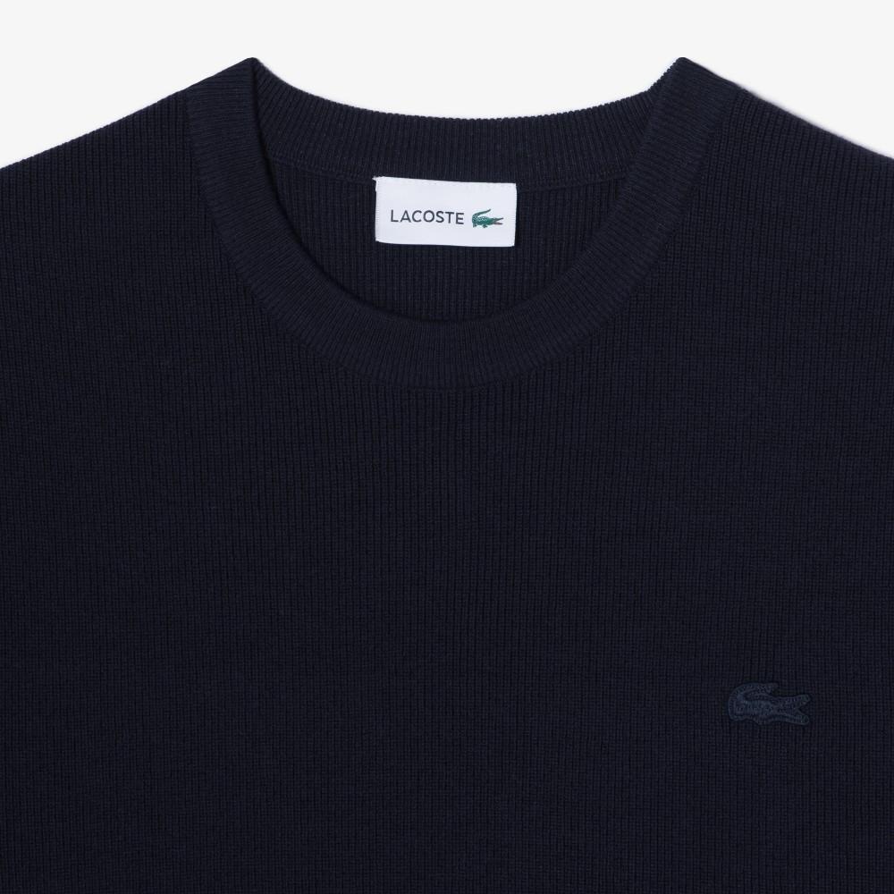 [Lacoste] Men's Short-Sleeve Rib Knit Twisted Yarn Crew Neck Pullover AH827E-56G166