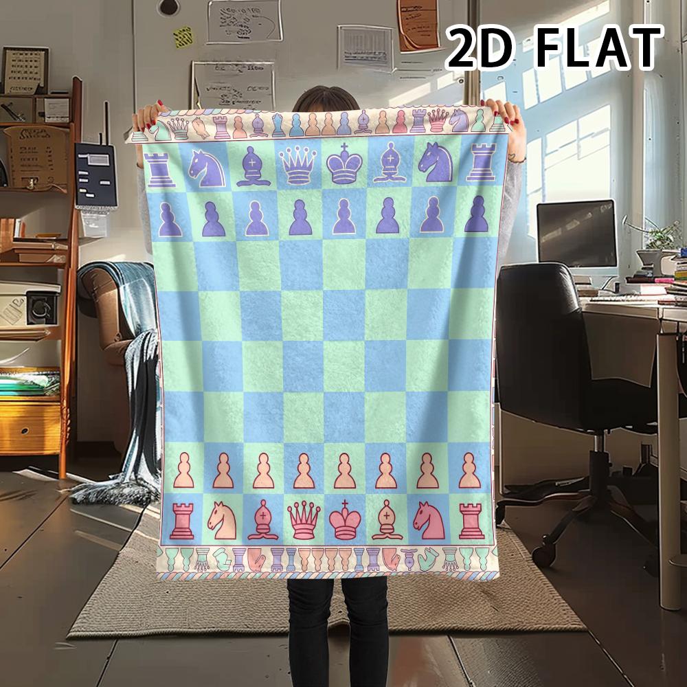 1Pc Chess Print Flannel Blanket,High quality Comfortable for All Seasons,Home Decor,Warmth and Comfort,Perfect for Christmas Gifts