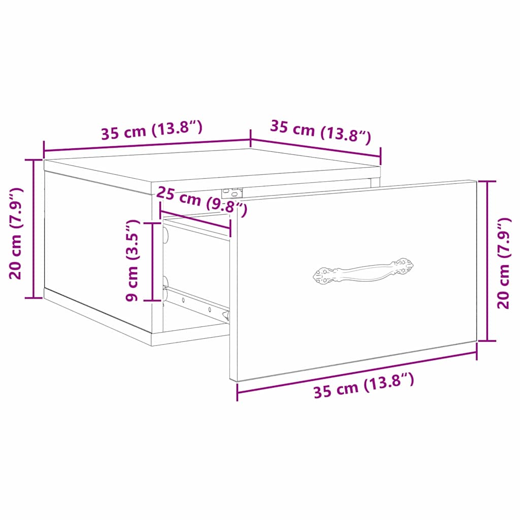 Wall Mounted Nightstand with Drawers Rustic Wood Look 35 x 35 x 20 cm Wood Based Material