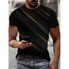 Мужская черная футболка с 3D-принтом и золотыми геометрическими полосами – повседневная летняя футболка с коротким рукавом для занятий спортом на открытом воздухе, с круглым вырезом