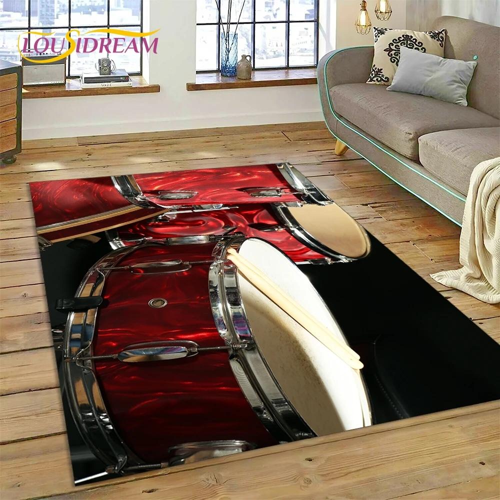 3D Drum Kit Drum Stand Set Music Instruments Rug Carpet for Living Room Bedroom Home Decor,Non-slip Decoration for Sofa Doormat