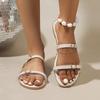 Fashion Double Buckle Decor Low Heel Slippers Women Fashion Transparent Band Beige Slides Woman Summer Vacation Non-Slip Slides Mujer