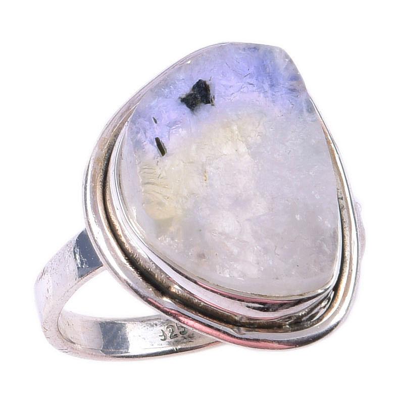Natural Rainbow Moon Stone Gemstone Handmade 925 Sterling Silver Ring S.8 B5Y33
