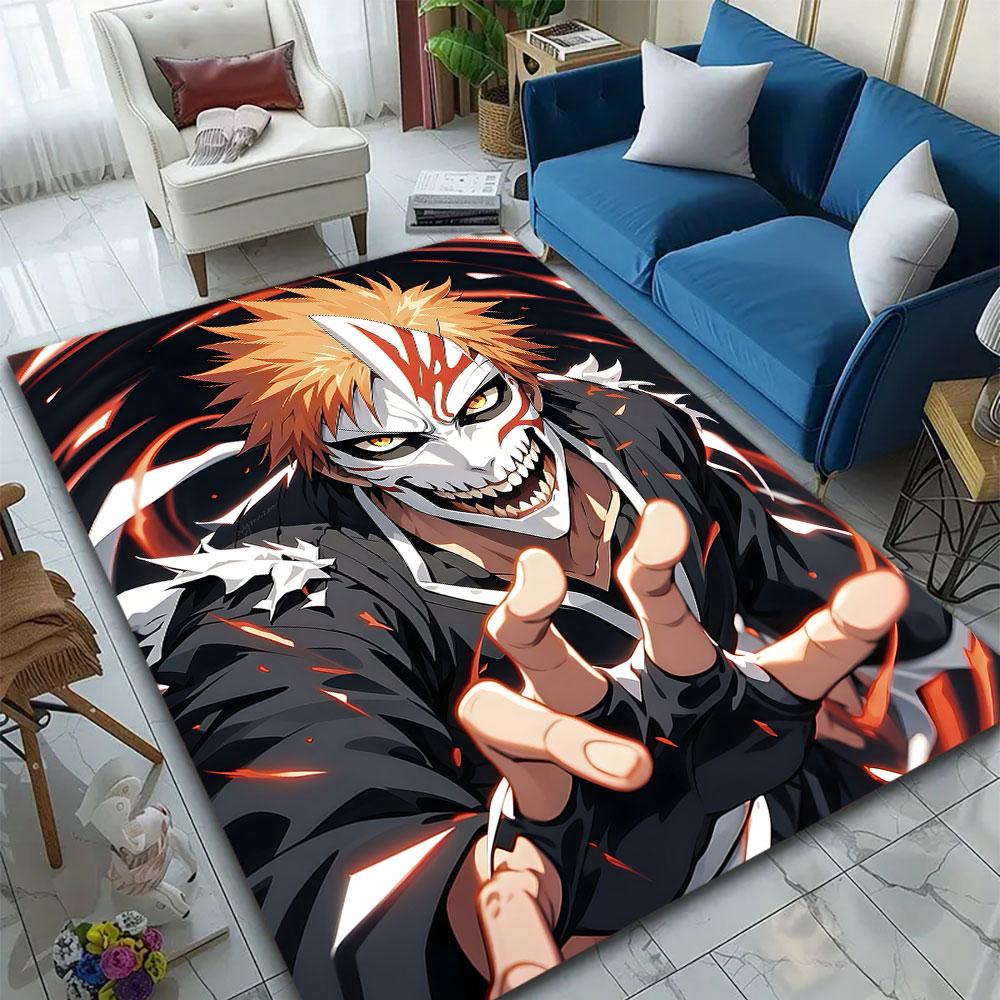 Fierce Masked Warrior with Fiery Aura Patterned carpet, suitable as a non slip play mat for the living room and bedroom sofa