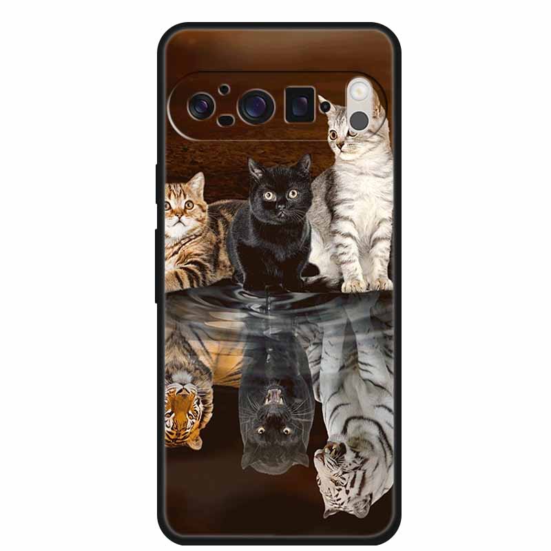 Чехол для Google Pixel 10 Pro XL 5G Милый Кот ТПУ Черный Мягкий Силикон Задняя Крышка Цветы Ударопрочный Бампер Чехол 6.8" Чехол для Телефона