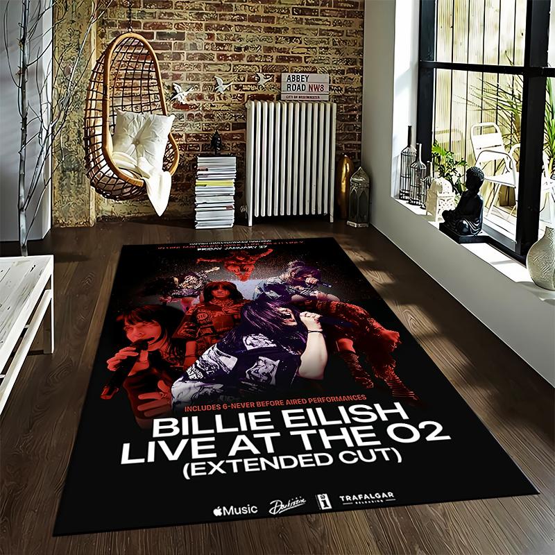 Постер Billie Eilish Live at O2 Happier Than Ever Tour, ковер с винтажным кинопринтом для уютного декора пола в спальне, ковер в стиле комиксов для комнаты фаната