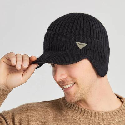 Зимняя флисовая шапка-бини с козырьком, утолщенная мягкая защита ушей, эластичные теплые шапки-скулли, идеально подходит для Рождества, занятий спортом на открытом воздухе