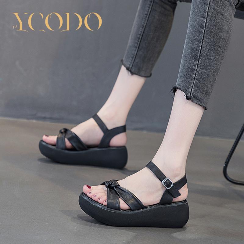 Женские летние модные сандалии на толстой подошве, повседневные крутые тапочки из натуральной кожи