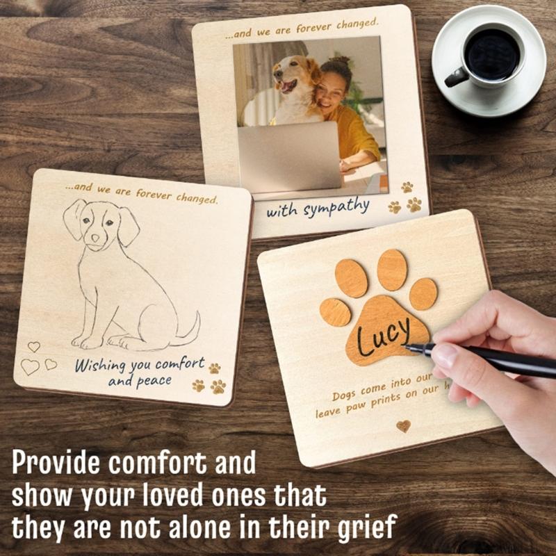 Wood Pet Dog Puppy Memorial Card Ornaments Pet Card for Home and Desktop Decoration Pet Card Wood