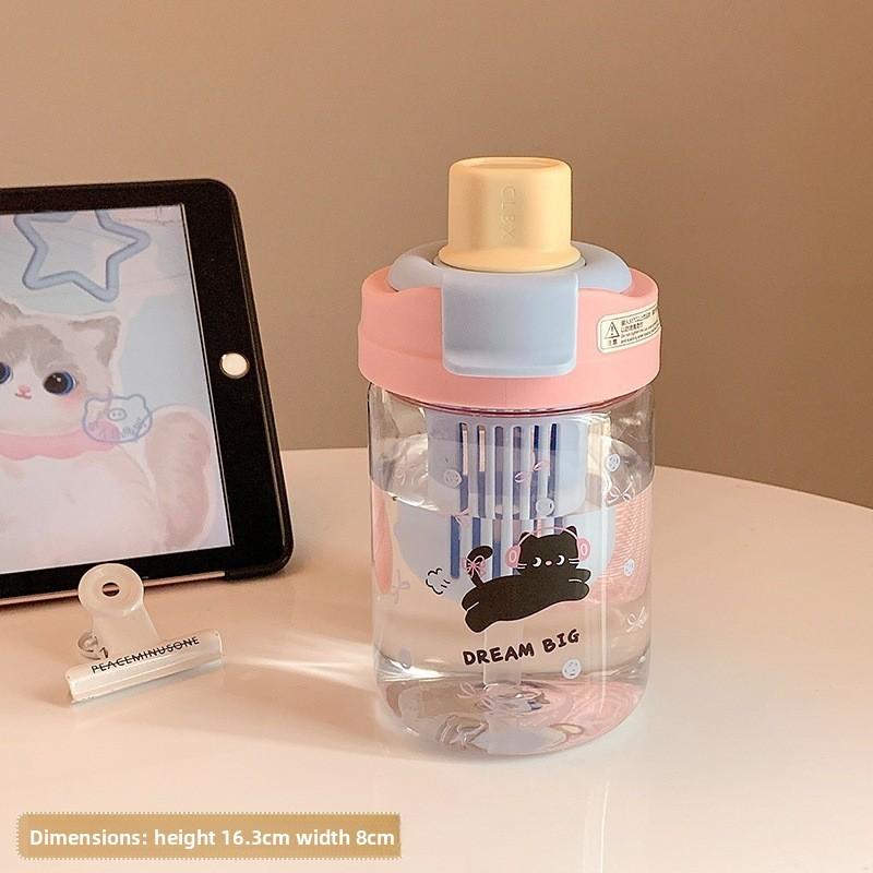 Girls Cartoon Double Drinking Plastic Cup With Rotating Straw For Office And Travel Use