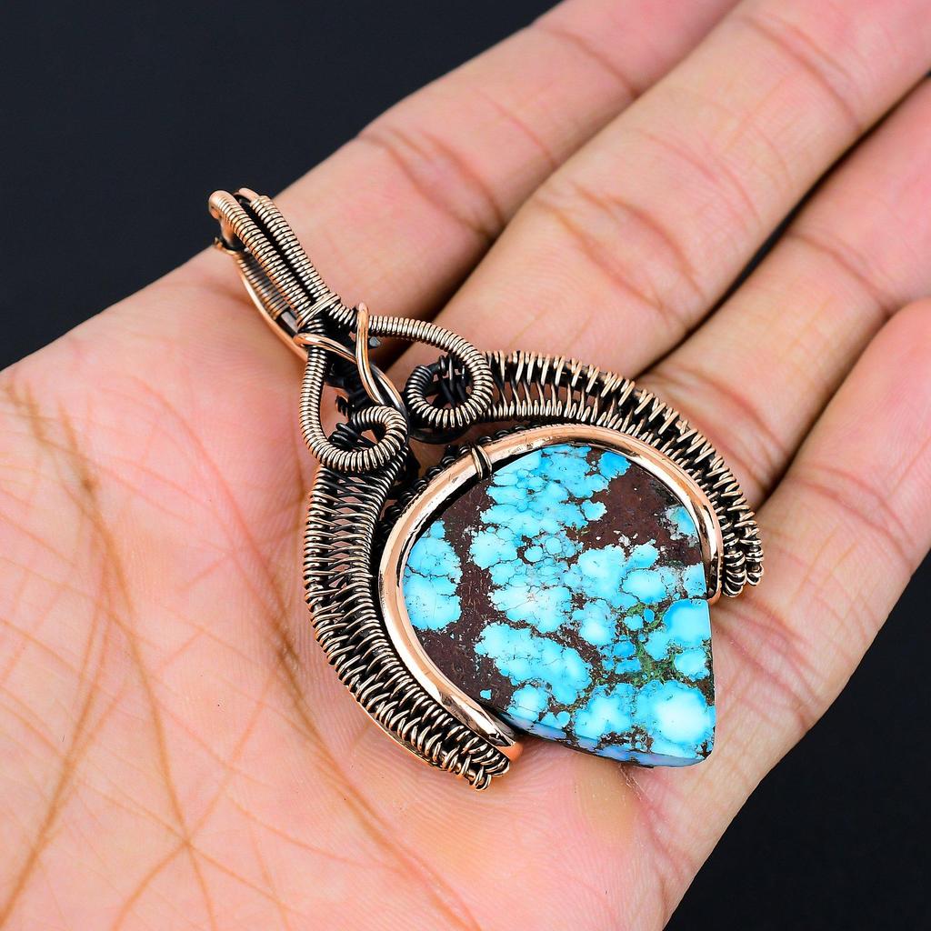 Подвеска из бирюзового драгоценного камня ручной работы из чистой медной проволоки на День памяти