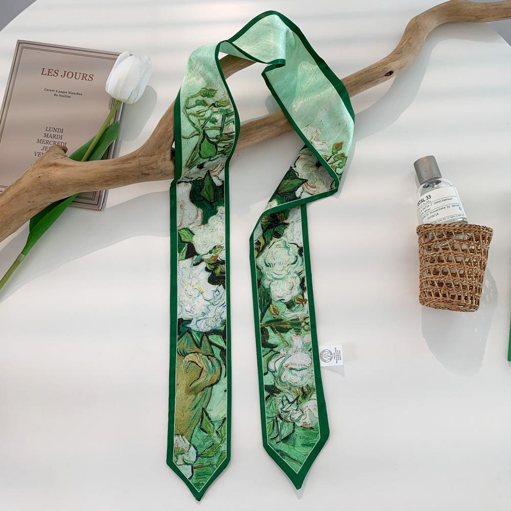 Высококачественная повязка для волос, платок на шею с шелковистой текстурой, женский шарф, длинные узкие повязки на голову, милые шарфы-галстуки, роскошный принт, шарф для сумки для леди