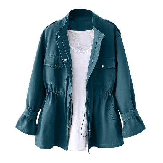 Осенне-зимняя женская куртка с воротником-стойкой, нагрудными карманами, застежкой-молнией, узкая талия, однотонная, средней длины, для путешествий, шопинга, поездок на работу