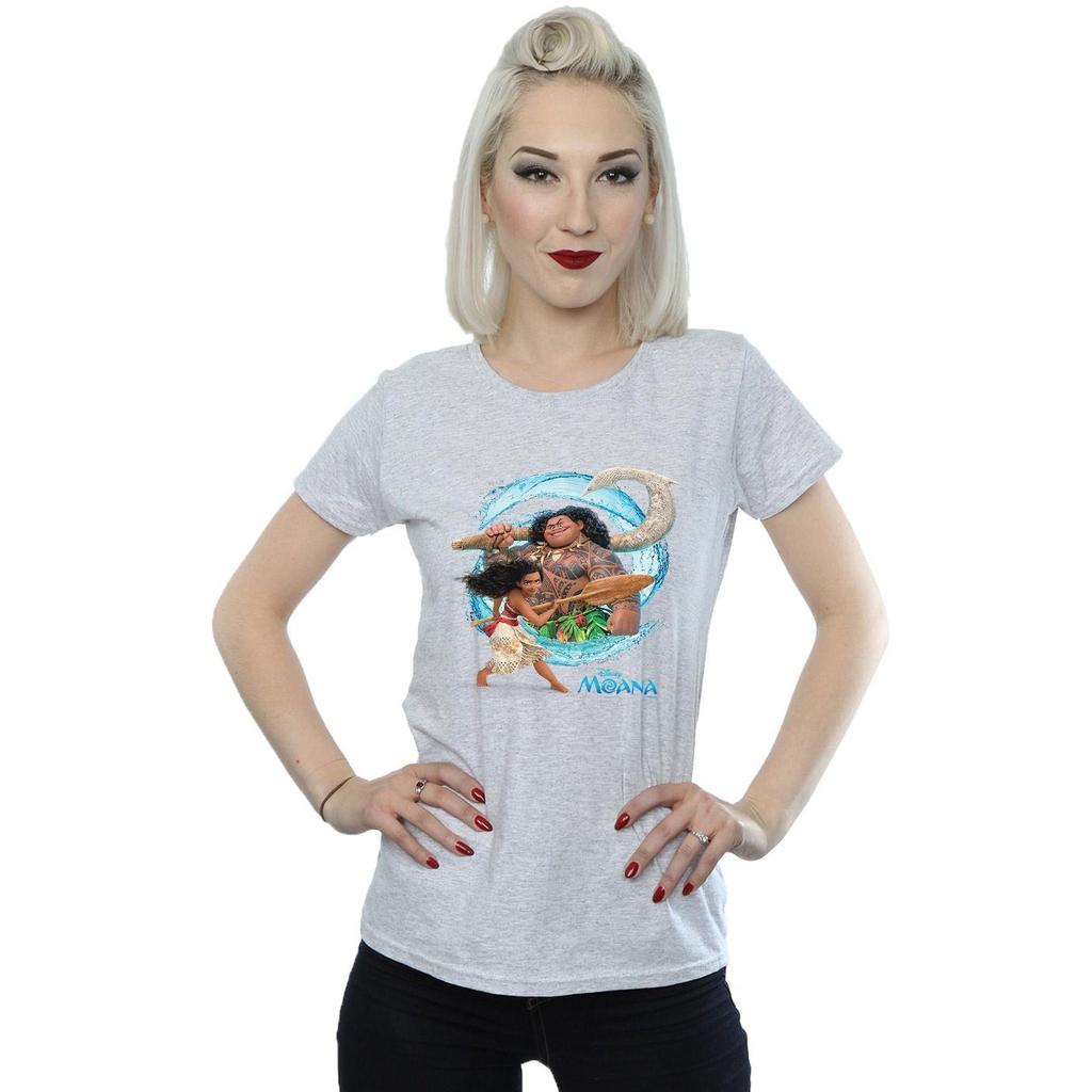 Disney Womens/Ladies Moana And Maui Wave Cotton T-Shirt