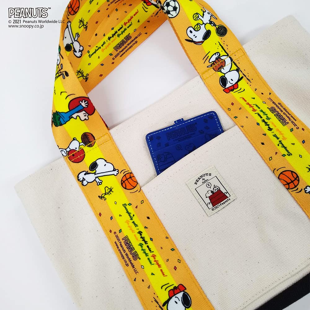 Сумка-тоут Snoopy с ручкой через плечо, стильная сумка-шоппер, холст, хорошее качество, сделано в Японии, милый персонаж SNOOPY, спортивная, цвет слоновой кости, ширина 33 x высота 20 x