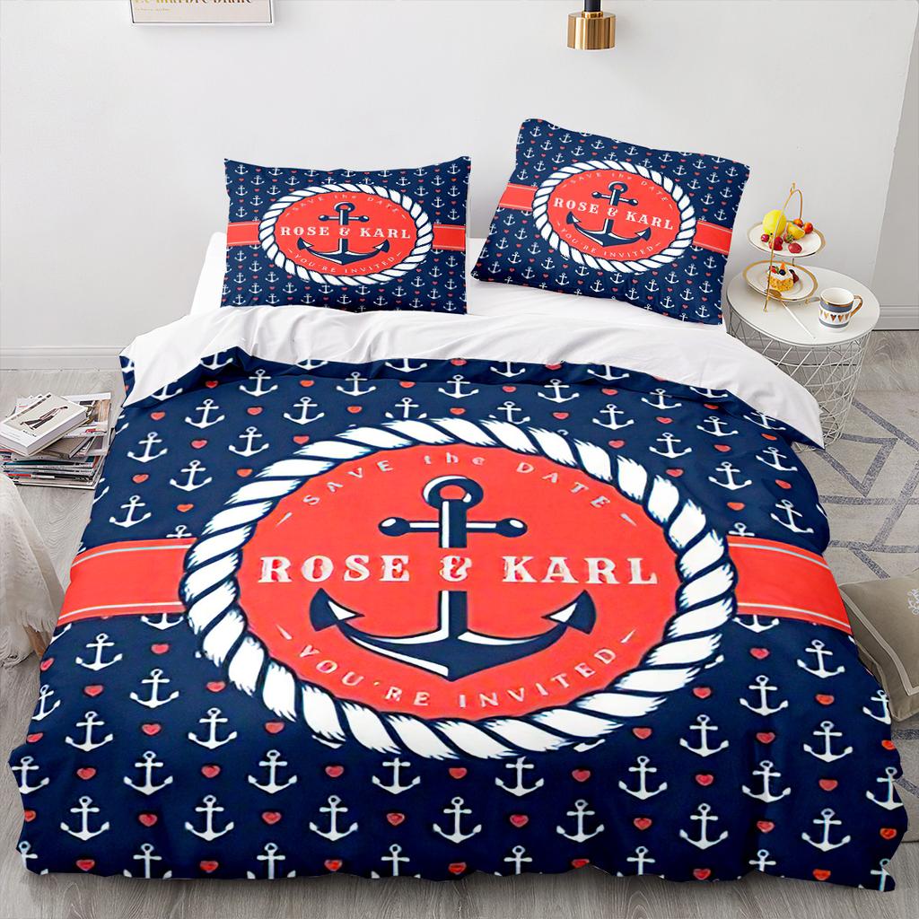 New Nautical Ocean Anchor Bedding Sets Ocean Spirit Duvet Cover King Queen Single Size Bed Linen with Pillowcase Teens Boys Gift